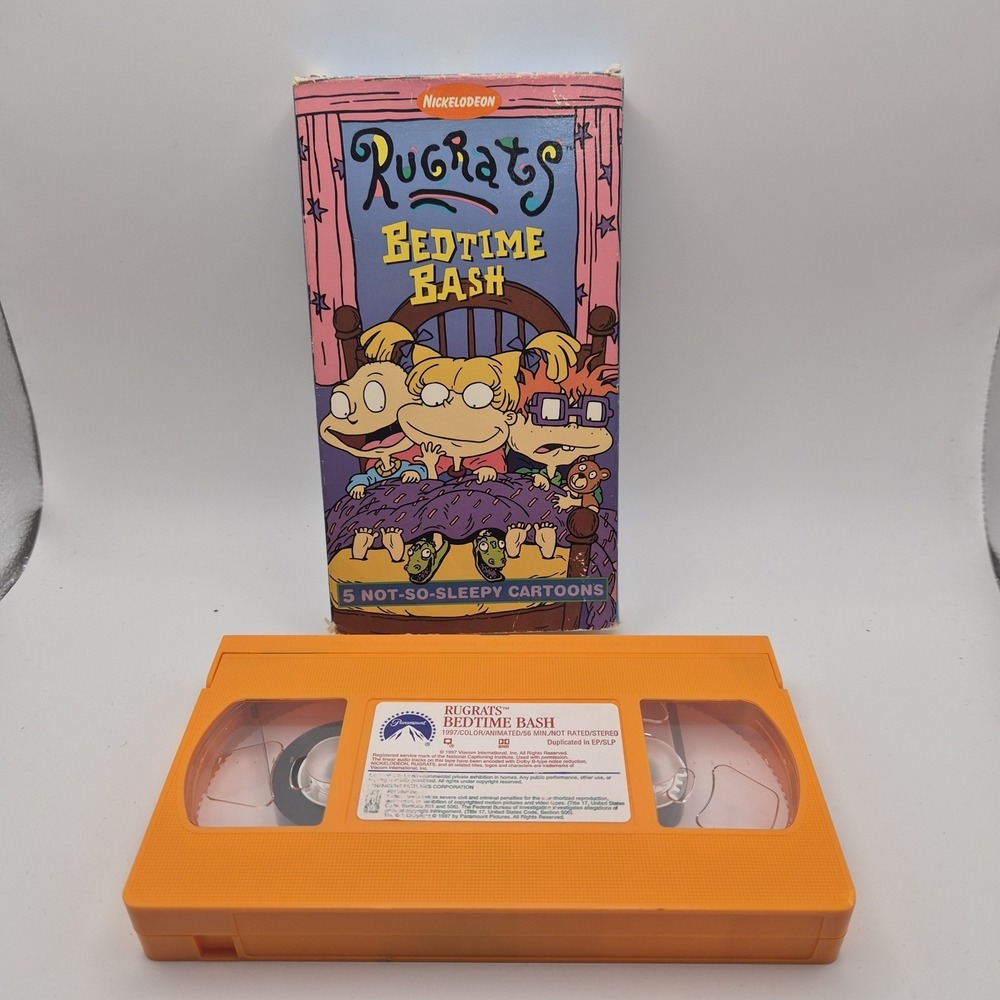 Vintage 1997 Rugrats Bedtime Bash VHS Orange Tape Nickelodeon 5 Cartoons